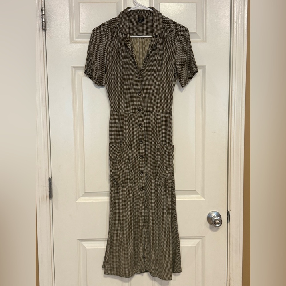 Urban Outfitters Tan/Brown/Black Checkered Midi Dress